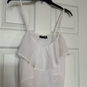 Nasty Gal Sheer White Ruffle Camisole size US 10 festival vibe top